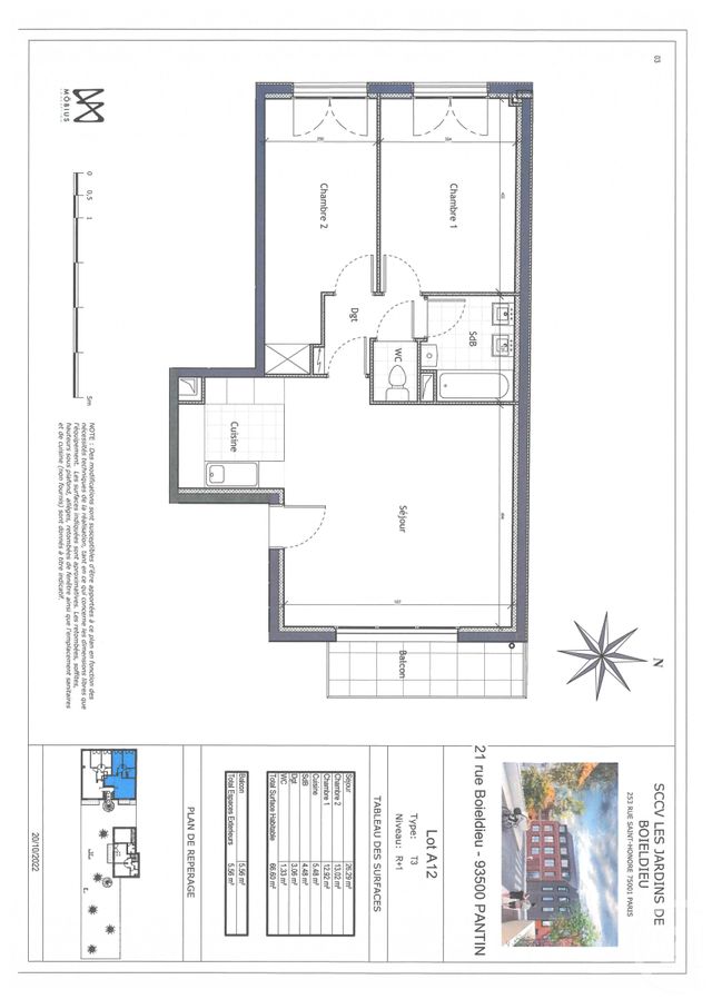Appartement F3 à vendre - 3 pièces - 66.6 m2 - PANTIN - 93 - ILE-DE-FRANCE - Century 21 Ricard Immobilier