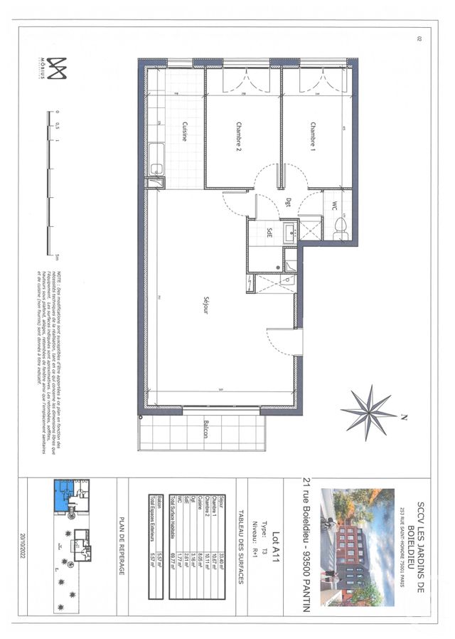 Appartement F3 à vendre - 3 pièces - 69.77 m2 - PANTIN - 93 - ILE-DE-FRANCE - Century 21 Ricard Immobilier