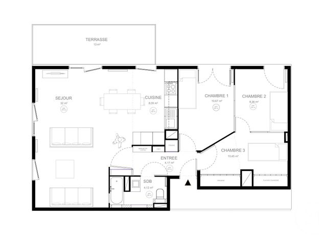 Appartement F4 à vendre - 4 pièces - 78.32 m2 - PANTIN - 93 - ILE-DE-FRANCE - Century 21 Ricard Immobilier